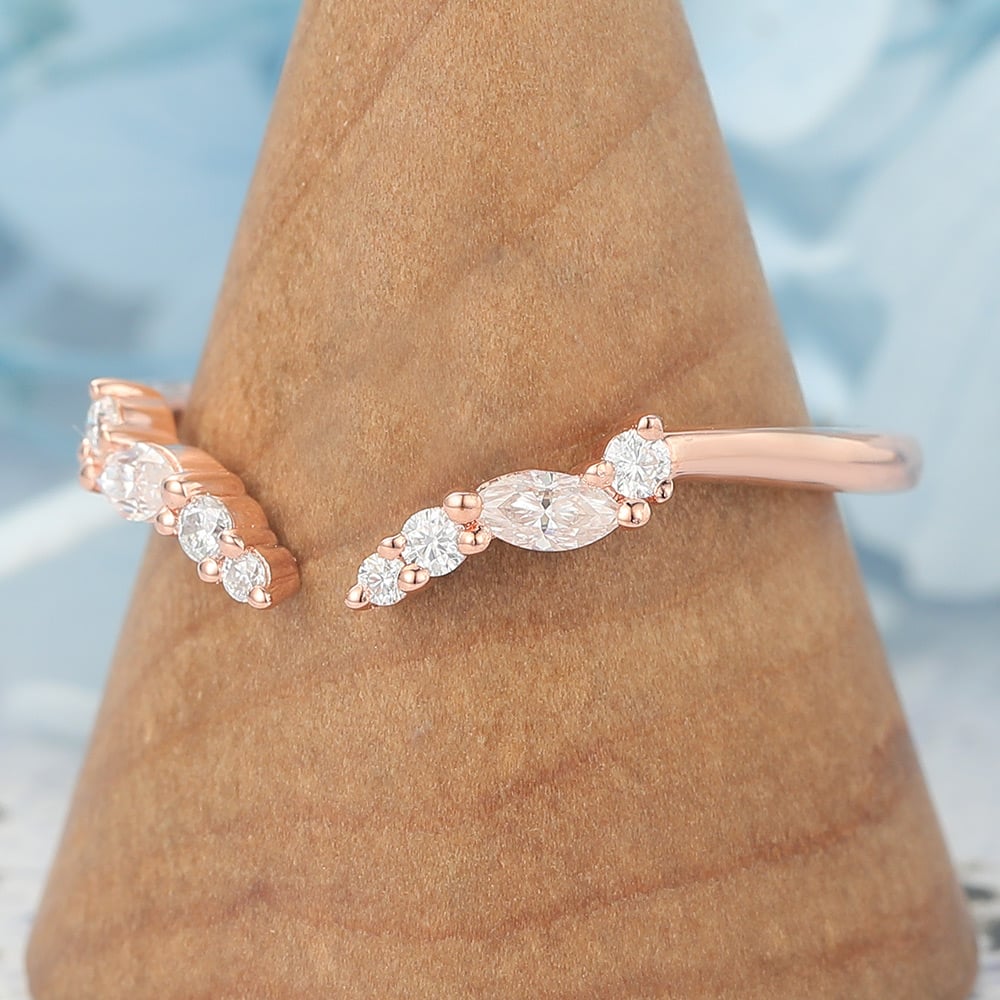 Marquise & Round Moissanite Open Wedding Band Stackable Ring (6) Marquise & Round Moissanite Open Wedding Band Stackable Ring (6)