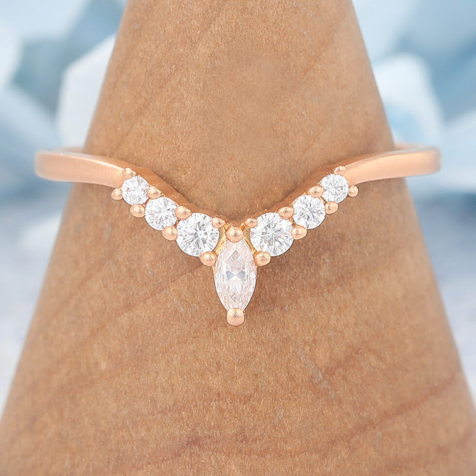 Matte Finish Curved Wedding Band Moissanite Stackable Ring