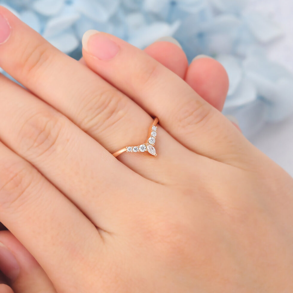 Matte Finish Curved Wedding Band Moissanite Stackable Ring