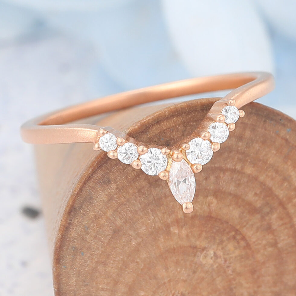 Matte Finish Curved Wedding Band Moissanite Stackable Ring