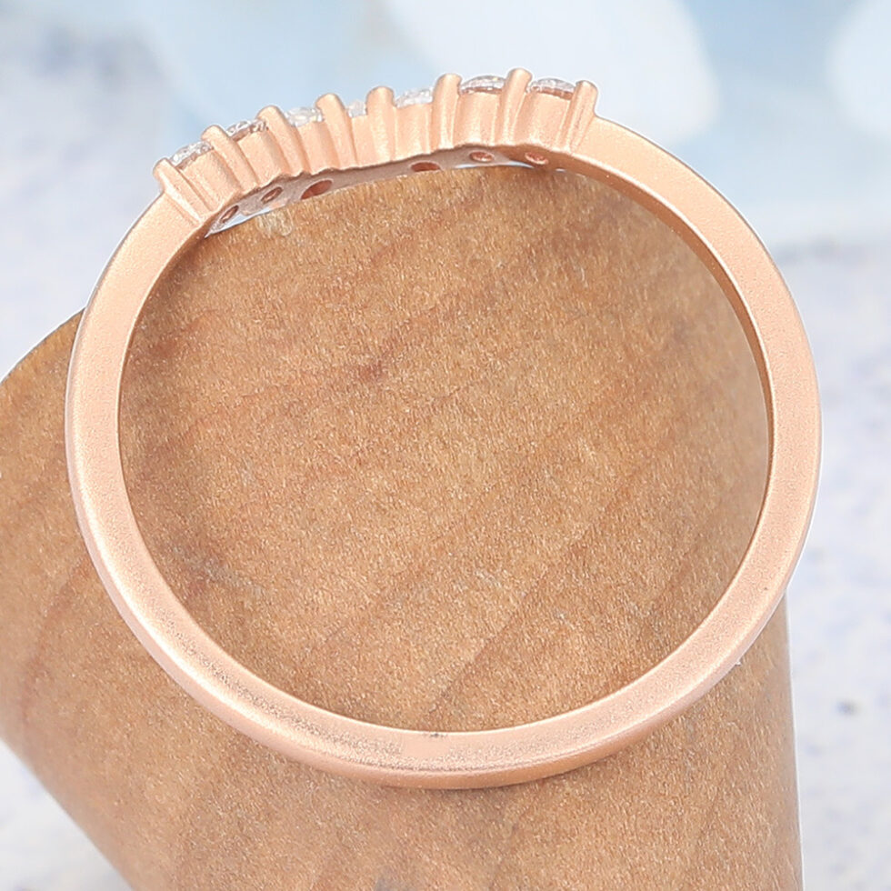 Matte Finish Curved Wedding Band Moissanite Stackable Ring