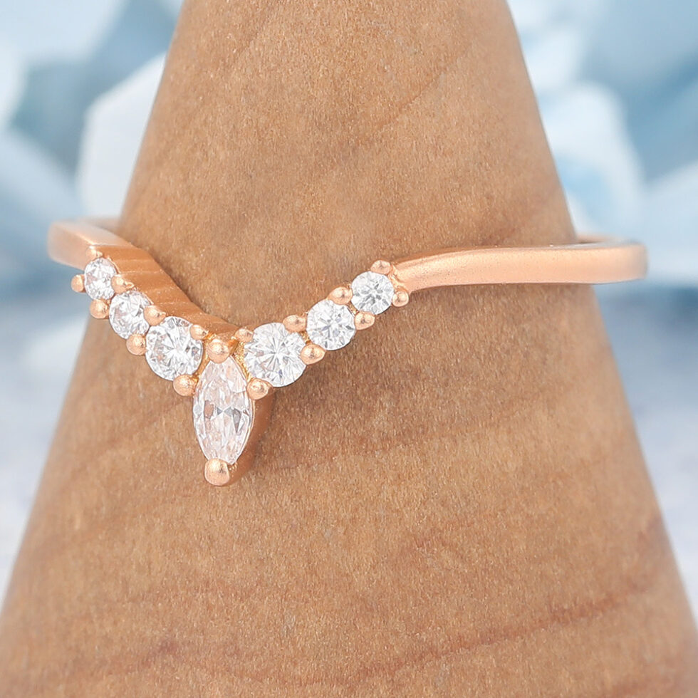 Matte Finish Curved Wedding Band Moissanite Stackable Ring