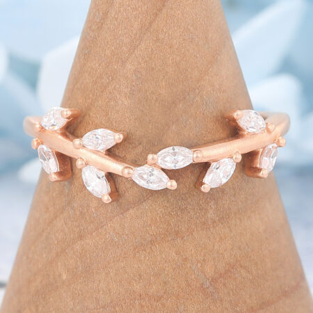 Matte Finish Leaf-Inspired Marquise Moissanite Curved Wedding Band