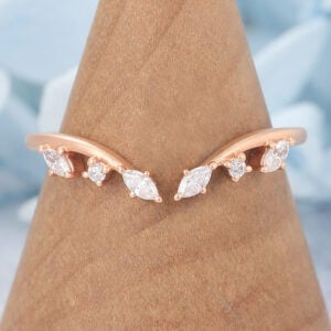Matte Finish Leaf-Inspired Moissanite Open Curved Wedding Band