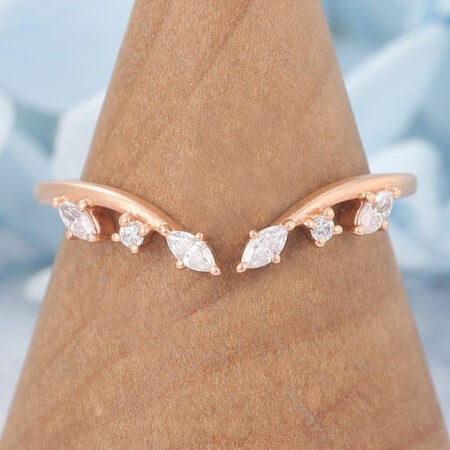 Matte Finish Leaf-Inspired Moissanite Open Curved Wedding Band