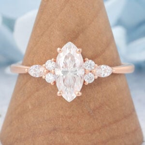 Matte Finish Marquise Cut Moissanite Cluster Engagement Ring