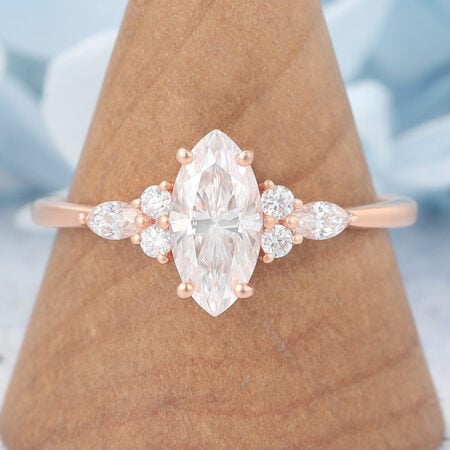 Matte Finish Marquise Cut Moissanite Cluster Engagement Ring