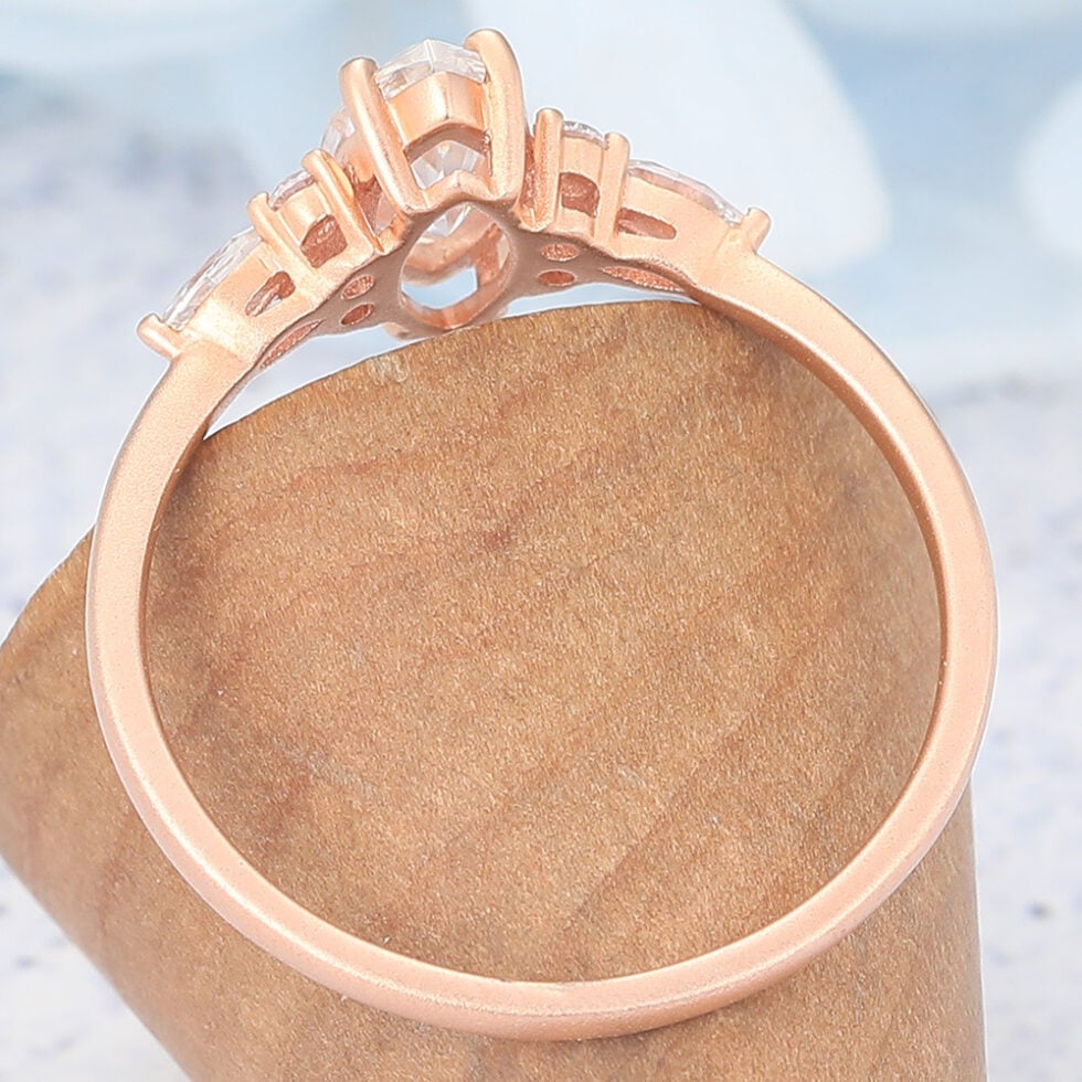 Matte Finish Marquise Cut Moissanite Cluster Engagement Ring