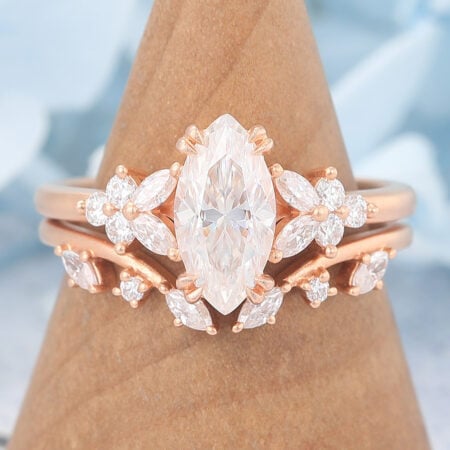 Matte Finish Marquise Cut Moissanite Engagement Ring Set Nature-Inspired Design