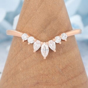 Matte Finish Marquise Moissanite Curved Wedding Band Stacked Ring