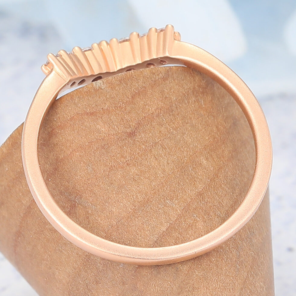 Matte Finish Marquise Moissanite Curved Wedding Band Stacked Ring