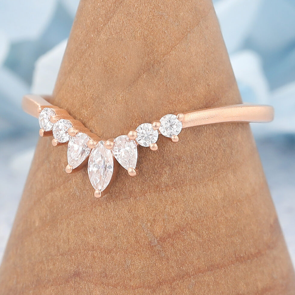 Matte Finish Marquise Moissanite Curved Wedding Band Stacked Ring