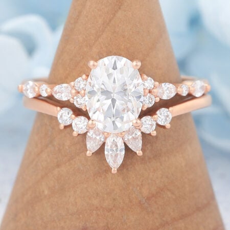Matte Finish Oval Cut Moissanite Vintage Engagement Ring Set