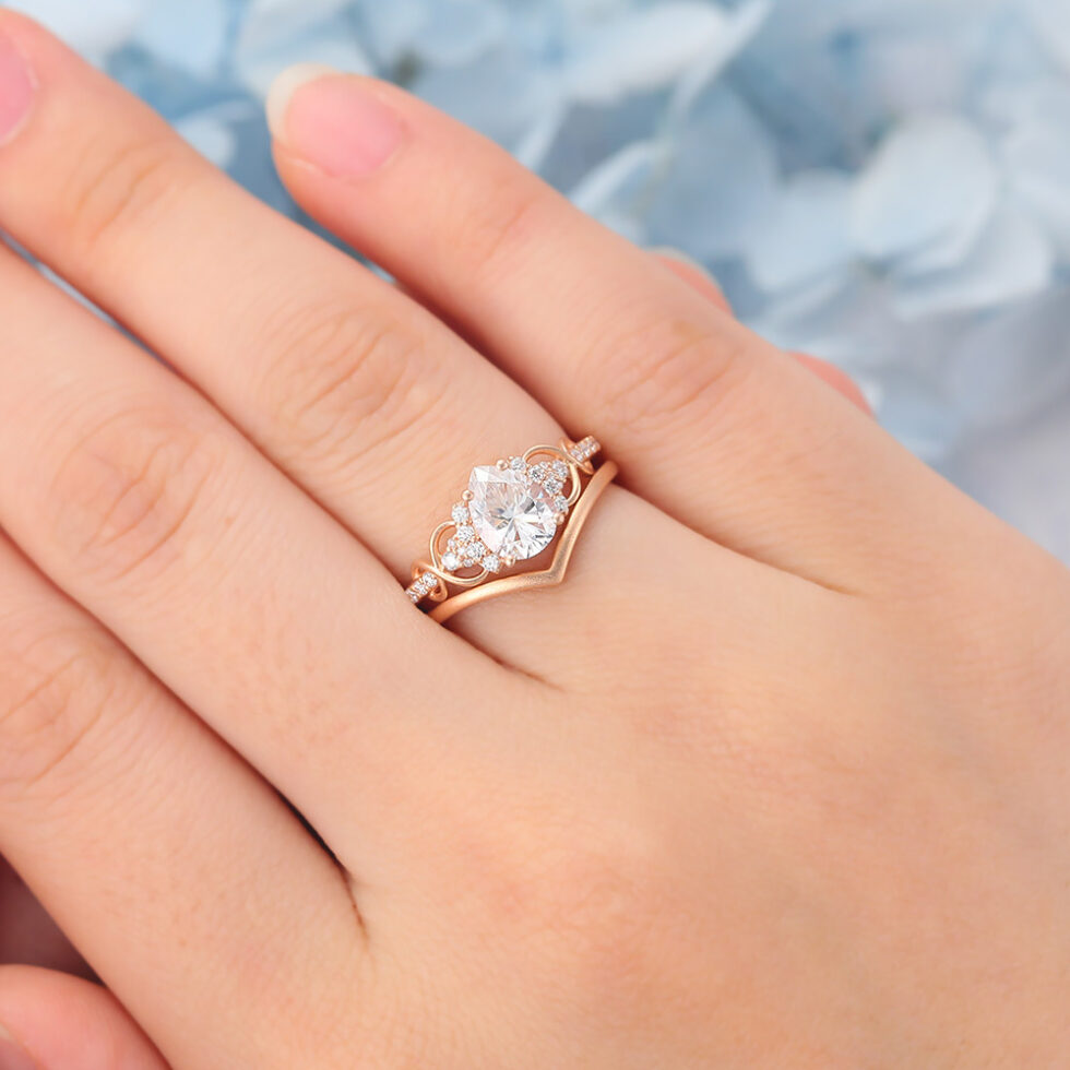 Matte Finish Princess Cut Moissanite Bridal Ring Set Solid Matching Band