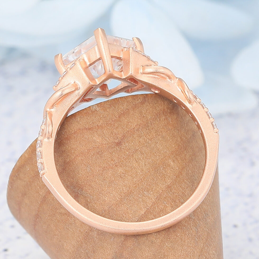 Matte Finish Princess Cut Moissanite Engagement Ring Infinity Bridal Ring