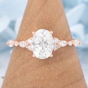 Matte Finish Rose Gold Oval Cut Moissanite Engagement Ring