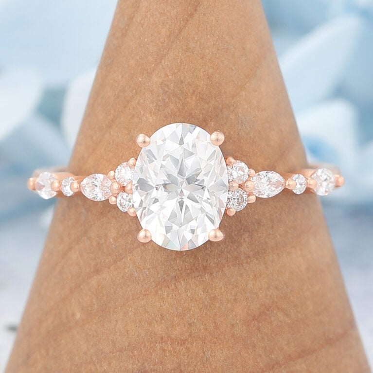 Matte Finish Rose Gold Oval Cut Moissanite Engagement Ring