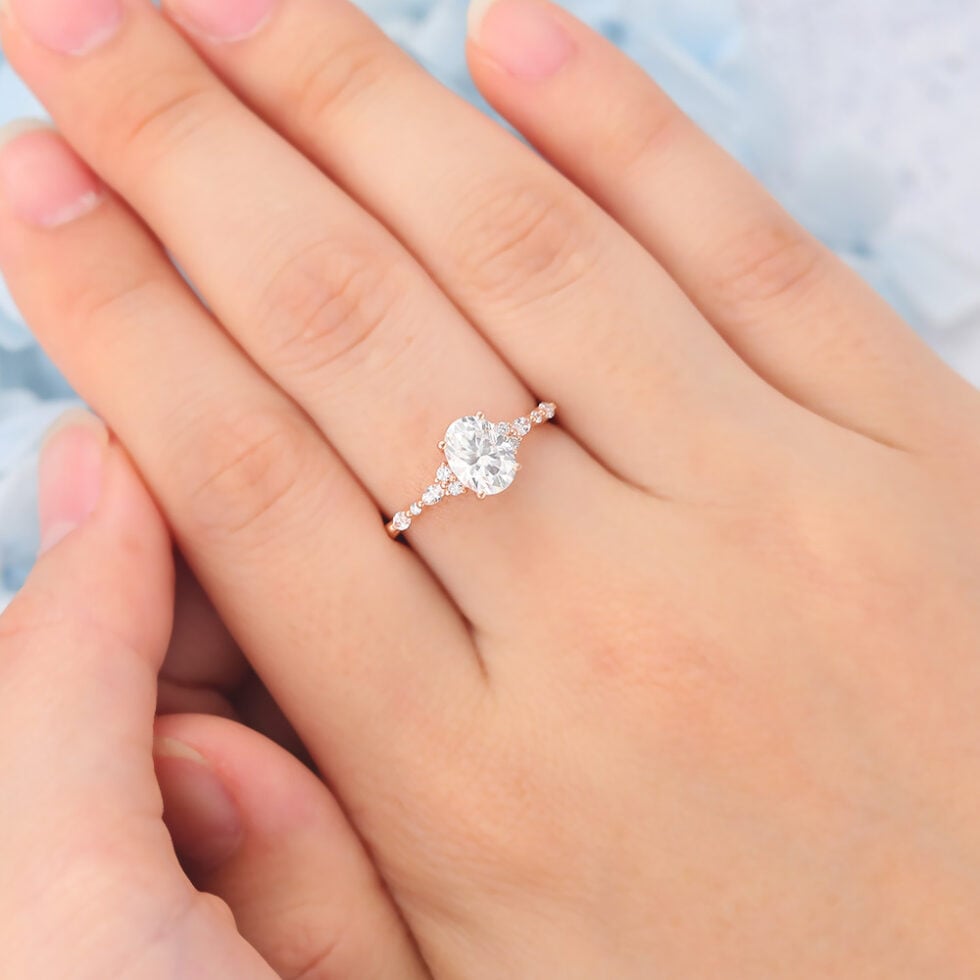 Matte Finish Rose Gold Oval Cut Moissanite Engagement Ring