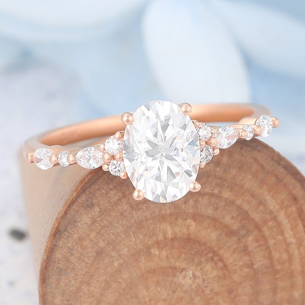 Matte Finish Rose Gold Oval Cut Moissanite Engagement Ring