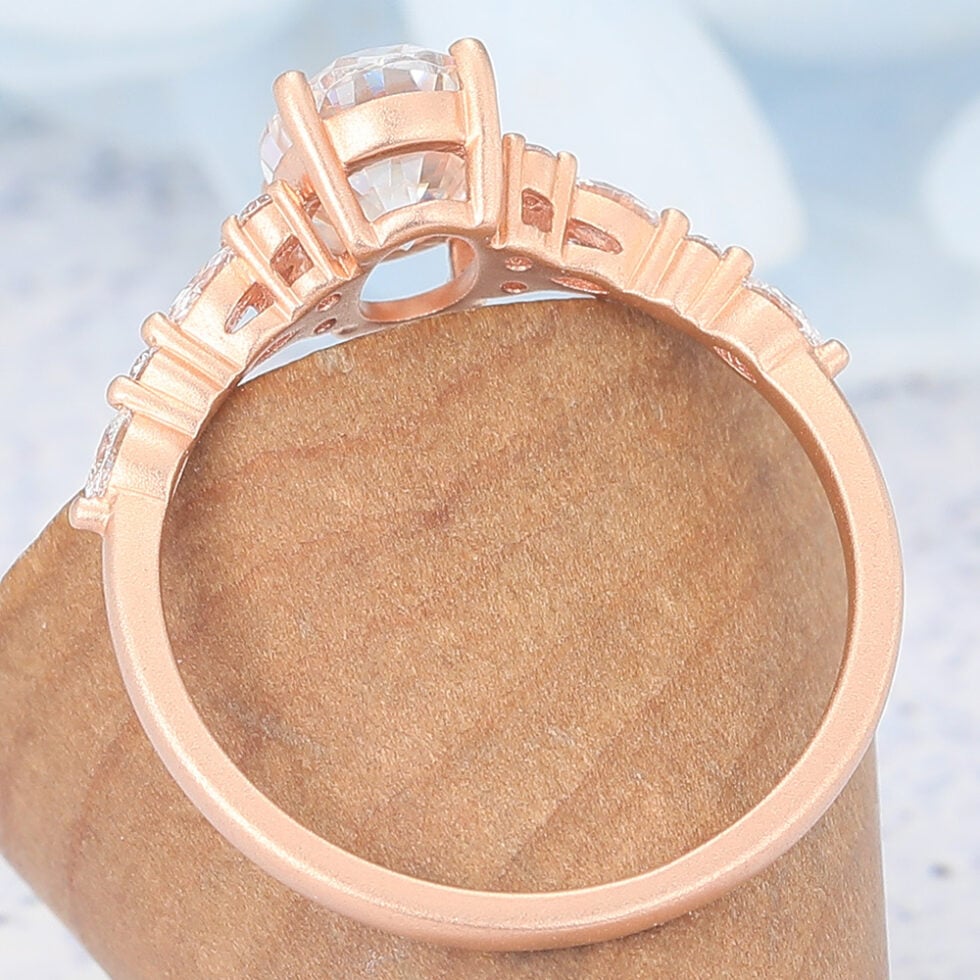 Matte Finish Rose Gold Oval Cut Moissanite Engagement Ring