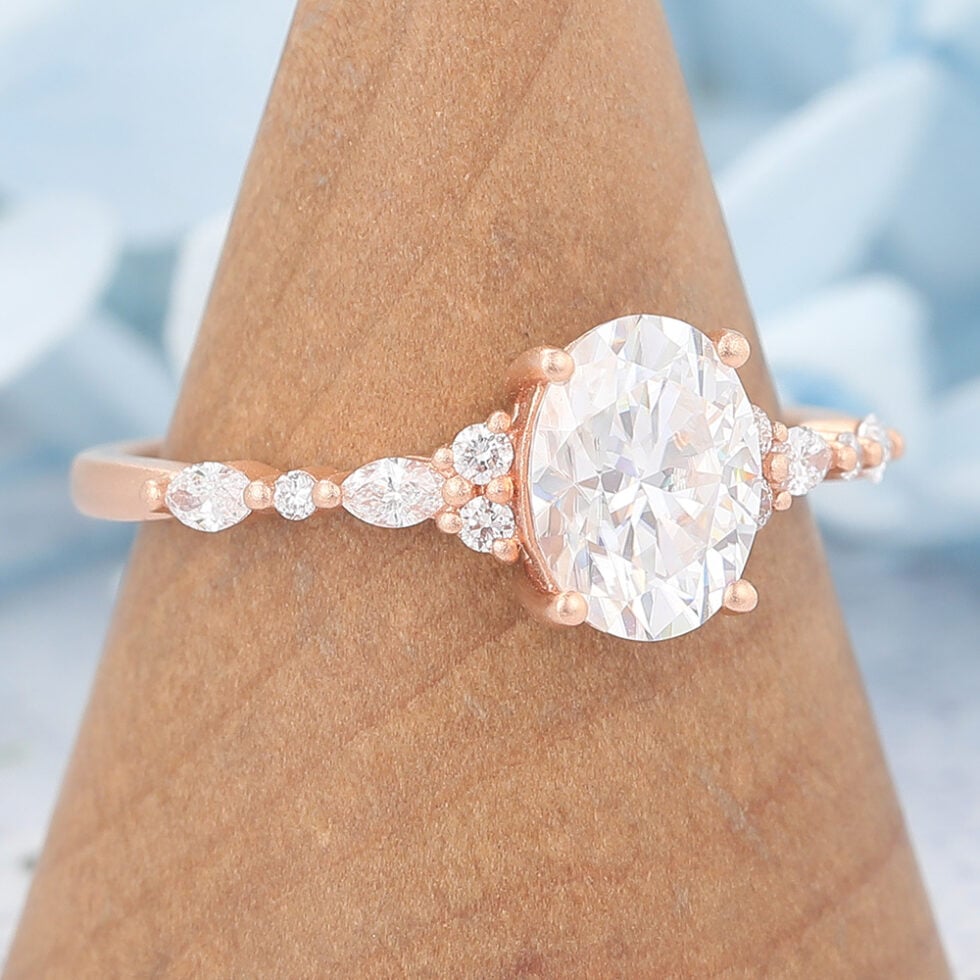 Matte Finish Rose Gold Oval Cut Moissanite Engagement Ring