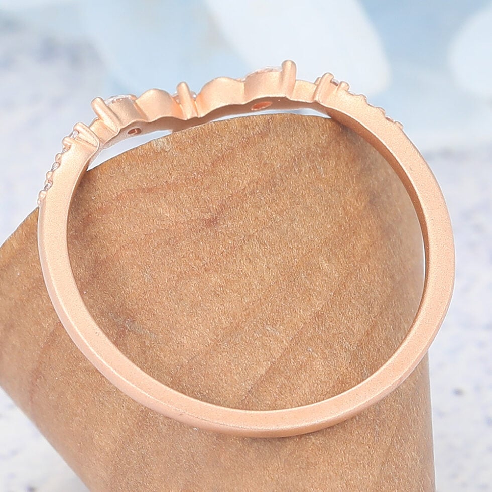 Matte Finish Round Moissanite Wedding Band Leaves Stacking Ring