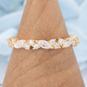 Matte Finish Yellow Gold Moissanite Wedding Band