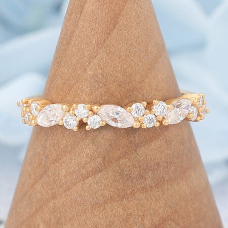 Matte Finish Yellow Gold Moissanite Wedding Band