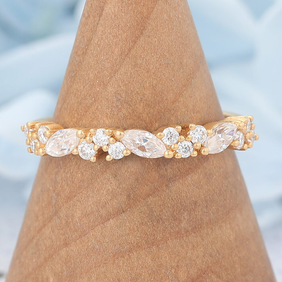 Matte Finish Yellow Gold Moissanite Wedding Band
