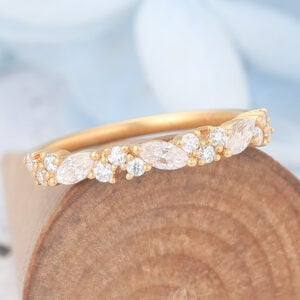 Matte Finish Yellow Gold Moissanite Wedding Band