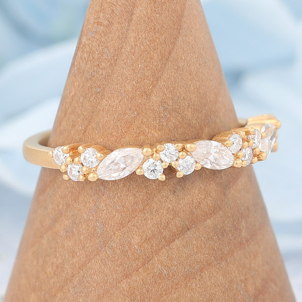 Matte Finish Yellow Gold Moissanite Wedding Band