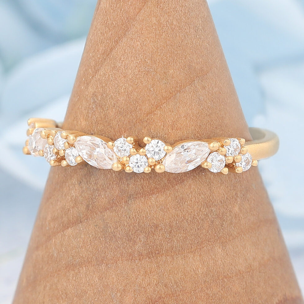Matte Finish Yellow Gold Moissanite Wedding Band