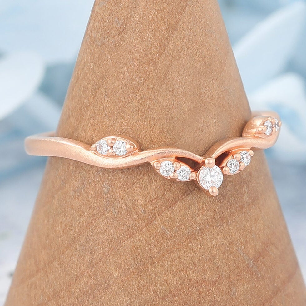 Matte Finish Curved Moissanite Wedding Band Gift For Women