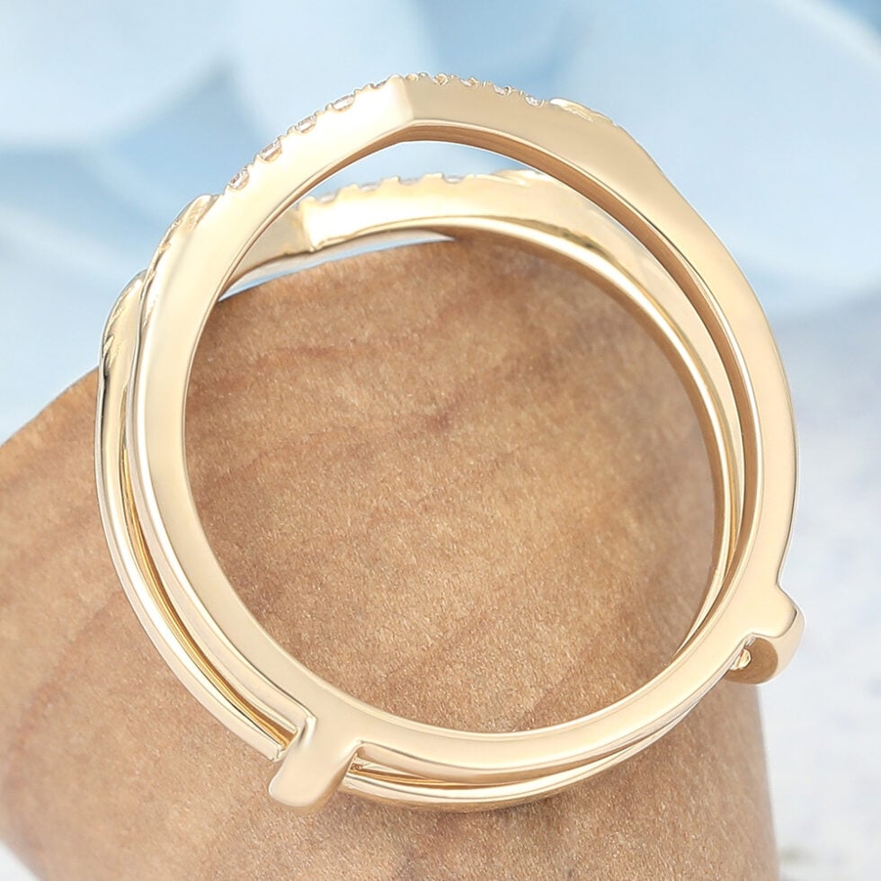 Pavé Moissanite Double Wedding Band with Leaf Accents