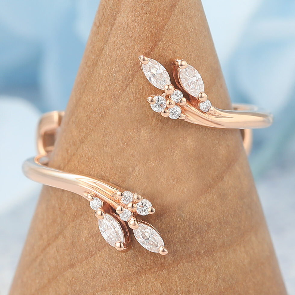 Nature-Inspired Moissanite Open Wedding Band Curved Enhancer