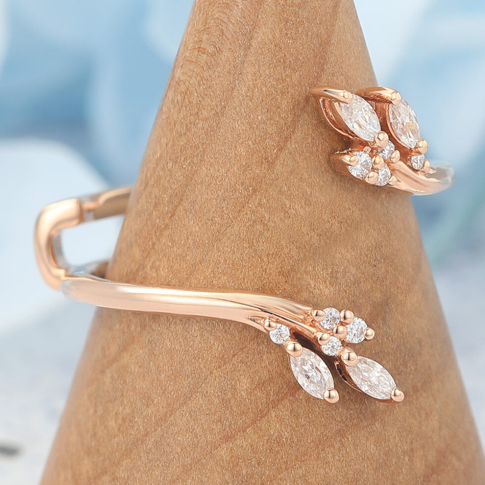 Nature-Inspired Moissanite Open Wedding Band Curved Enhancer