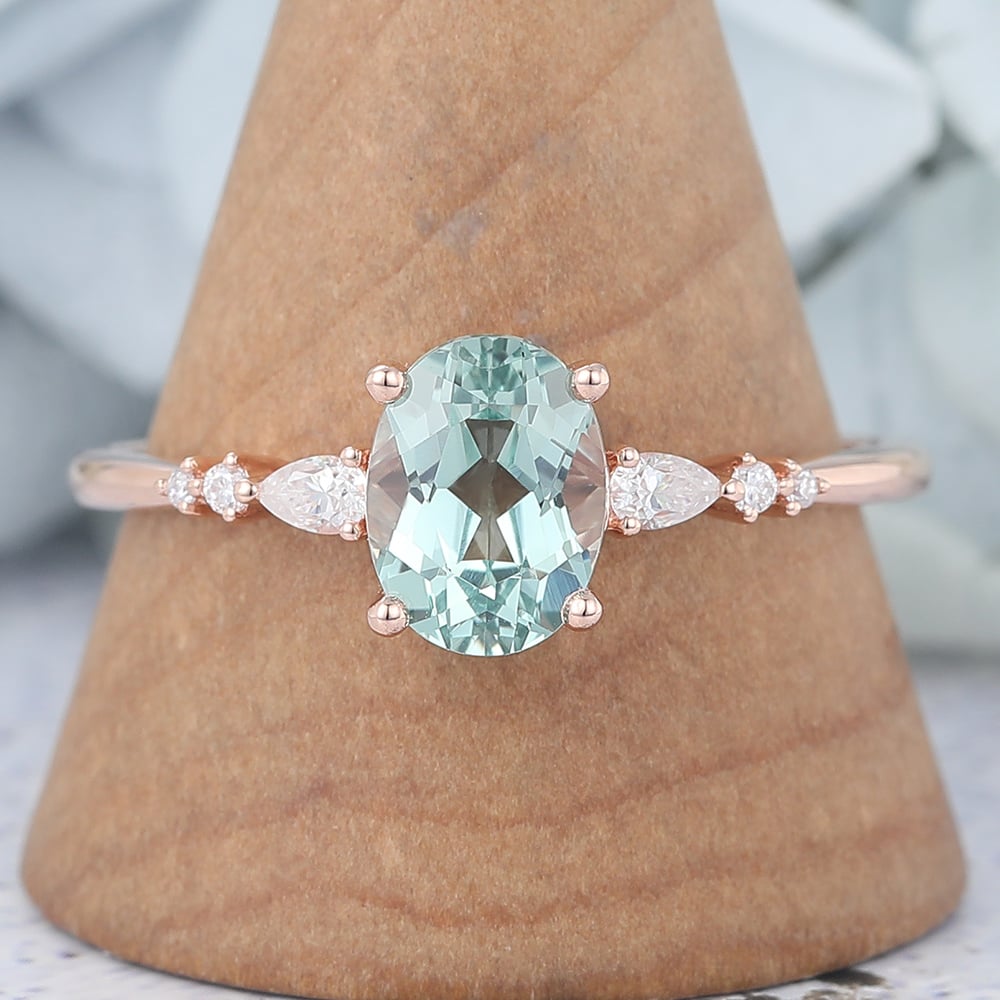 Oval Cut Green Sapphire Engagement Ring Rose Gold