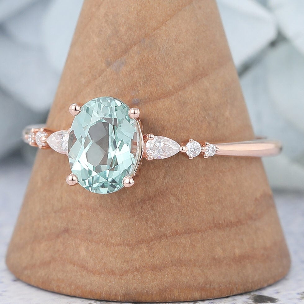 Oval Cut Green Sapphire Engagement Ring Rose Gold
