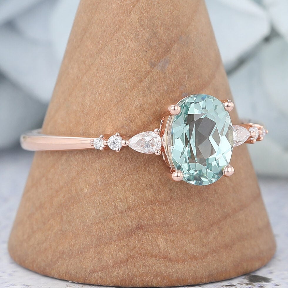 Oval Cut Green Sapphire Engagement Ring Rose Gold