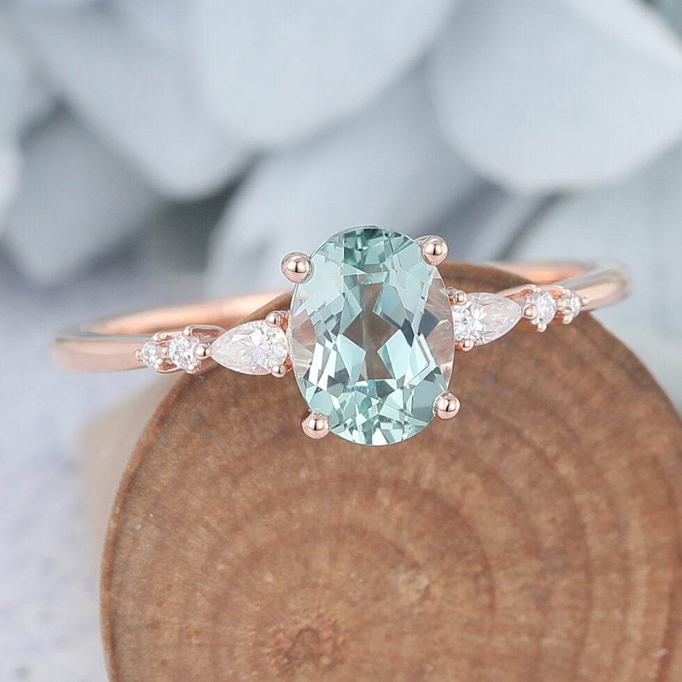 Oval Cut Green Sapphire Engagement Ring Rose Gold