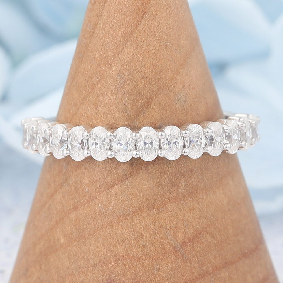 Half Eternity Oval Cut Moissanite Wedding Band Matte Finish