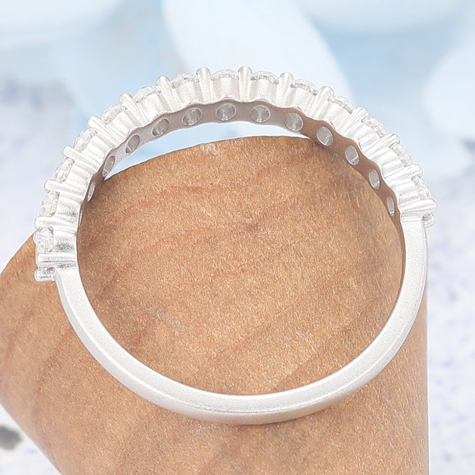 Half Eternity Oval Cut Moissanite Wedding Band Matte Finish