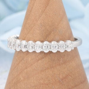 Western Wedding Rings Half Eternity Oval Cut Moissanite Wedding Band Matte Finish