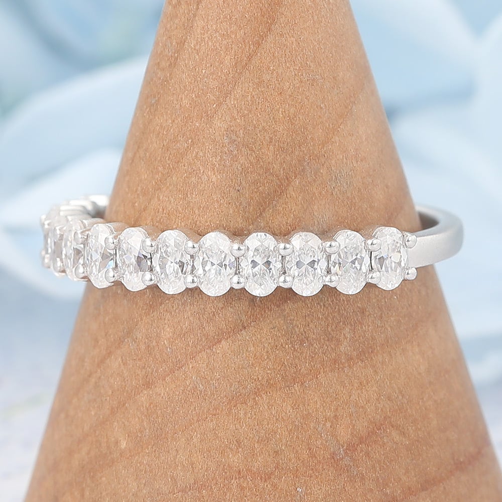 Half Eternity Oval Cut Moissanite Wedding Band Matte Finish