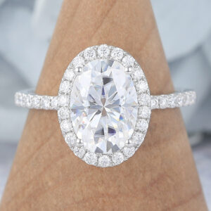 Oval Cut Moissanite Halo Engagement Ring