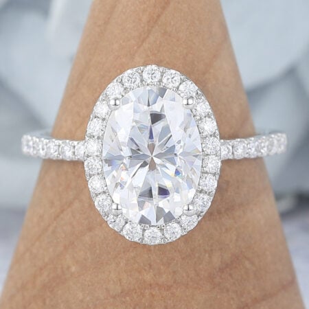 Oval Cut Moissanite Halo Engagement Ring
