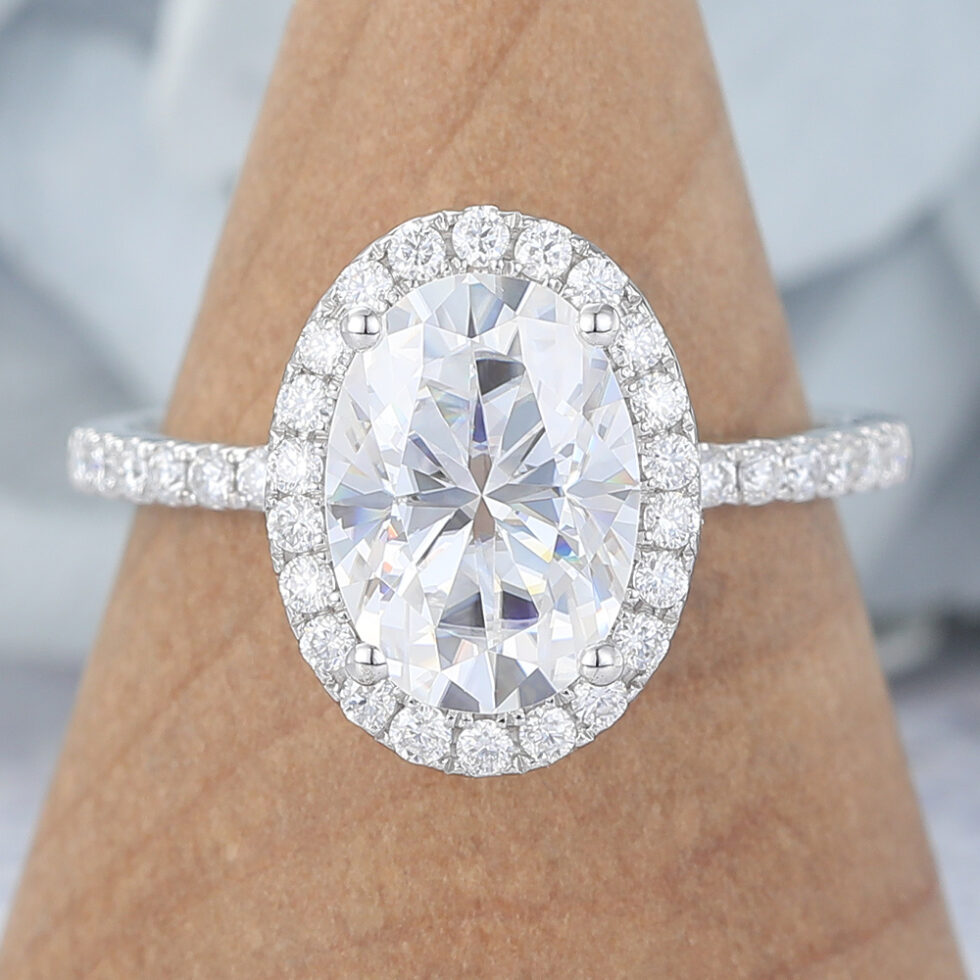 Oval Cut Moissanite Halo Engagement Ring