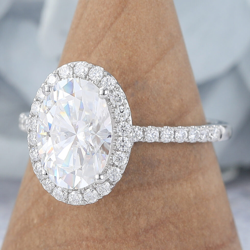 Oval Cut Moissanite Halo Engagement Ring