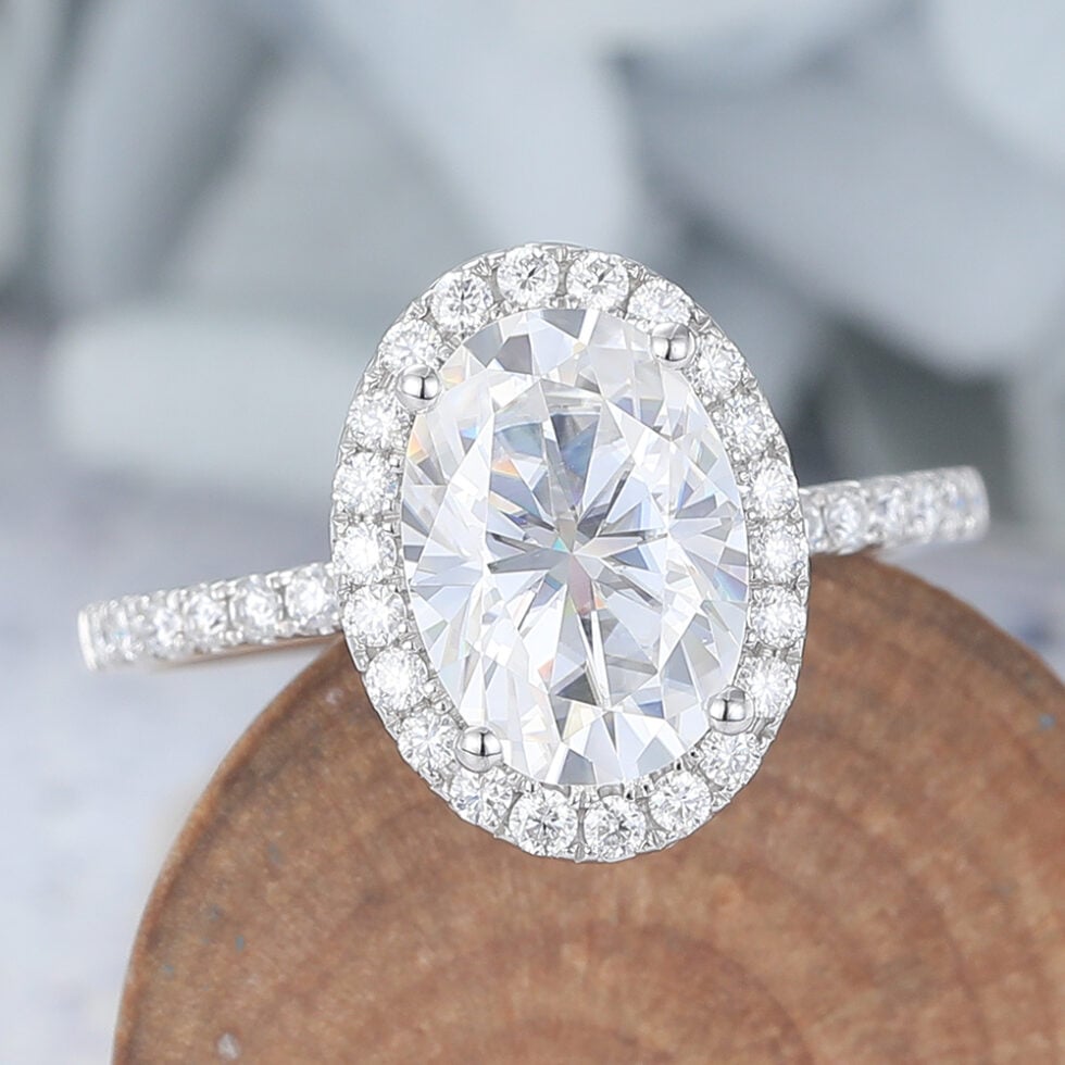 Oval Cut Moissanite Halo Engagement Ring