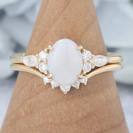 Oval Cut Opal Engagement Ring Set Vintage Bridal Set